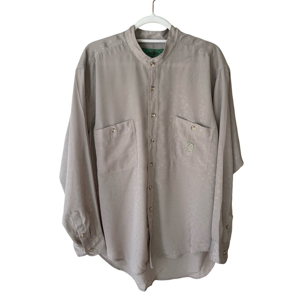 DSX Unisex Elegant Beige Gray Button-Down Shirt Size L Y2K Neutral Minimalist